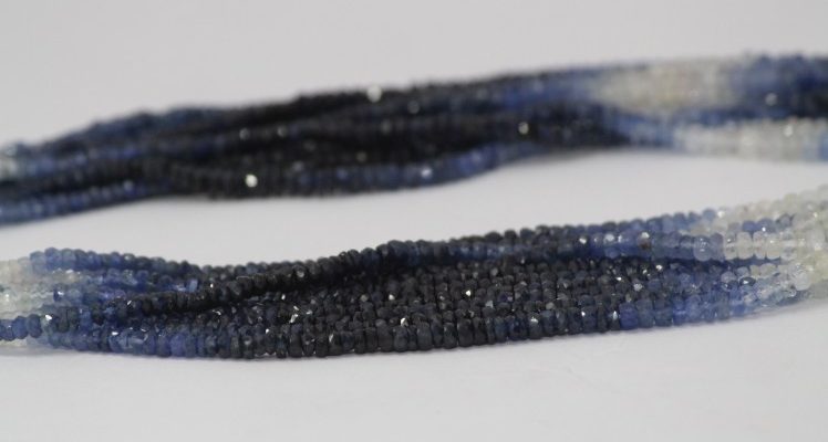 Natural Blue Sapphire Shaded Faceted Rondelle Beads Strand 2.5-3.5mm
