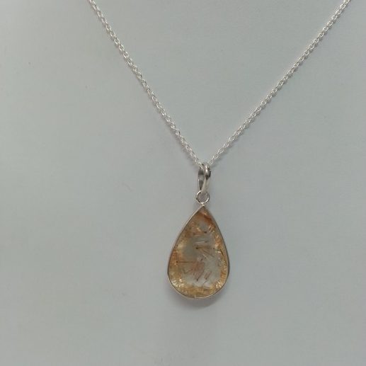 golden rutile pear pendant