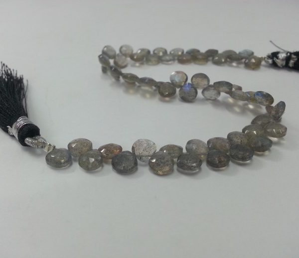 1 Strand Natural Labradorite Heart 6-8mm Faceted Briolette Gemstone Beads 6"Inch 