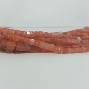 peach moonstone cube beads