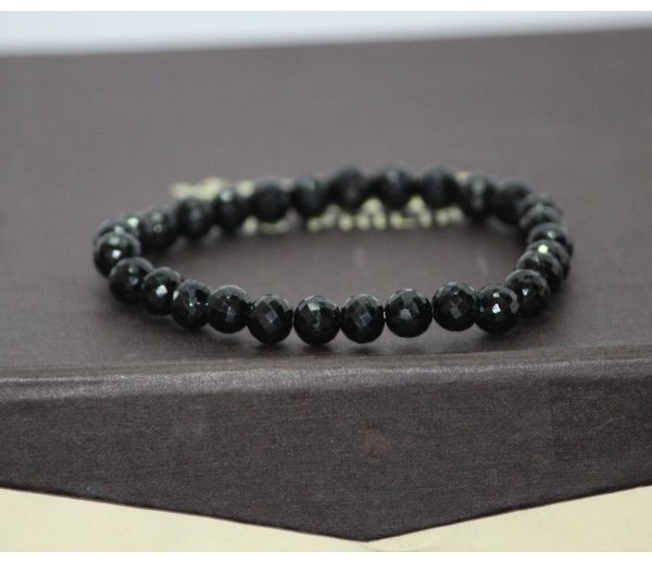 Black Onyx Beads & Round Ball Beaded Bracelets 6mm Silver