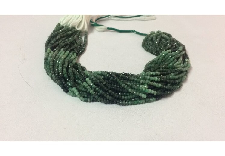 Beautiful Green Corundum Emerald 3-4mm Rondelle Faceted Loose Beads 13" Long. A 